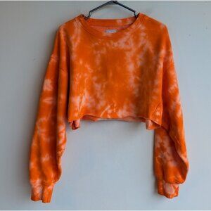 Aritzia TNA Cozy Orange Tie Dye Crop Crew Neck Sweater